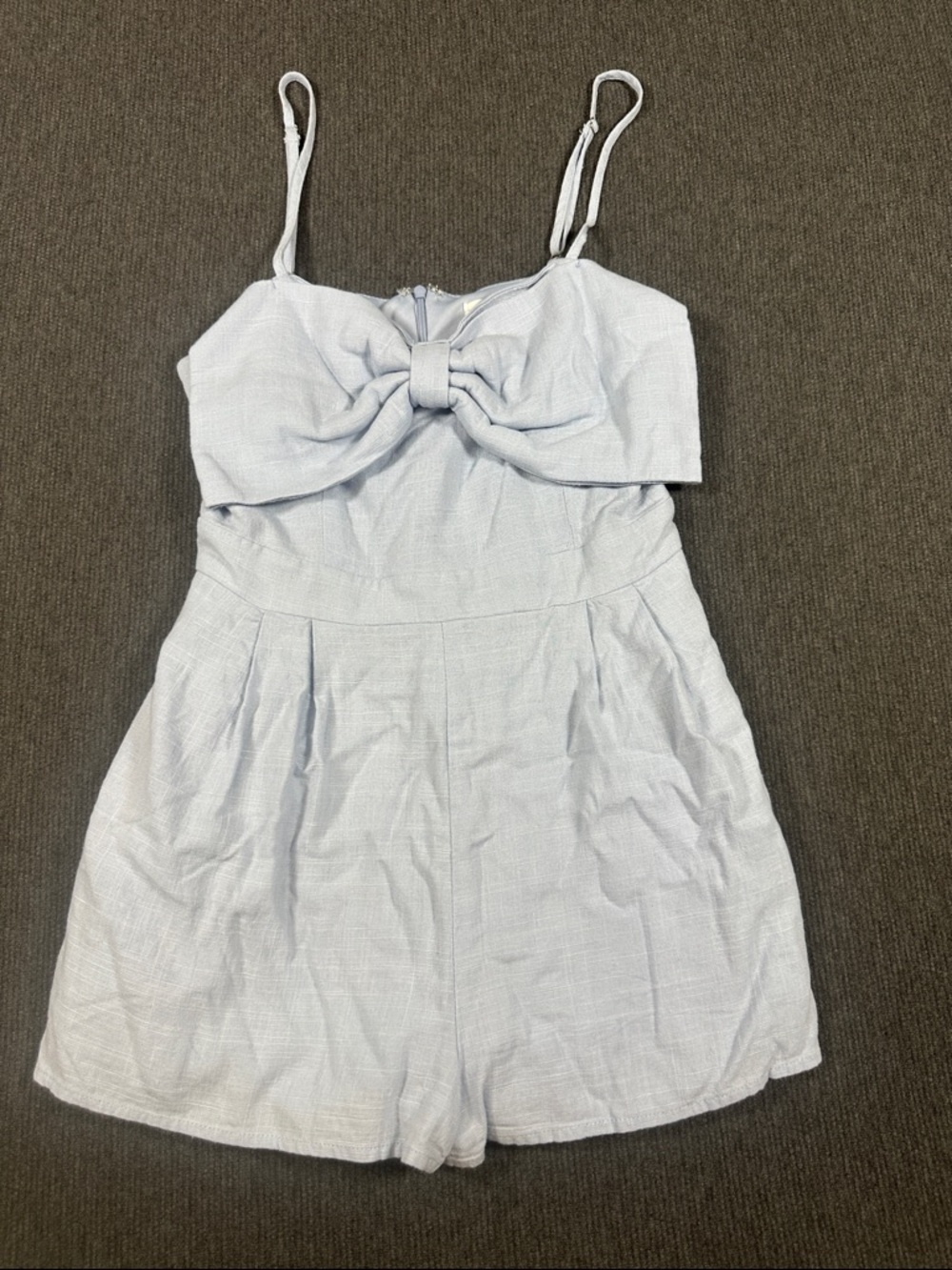 Altar’d State Romper Light Blue Spaghetti Strap Cottom Bow Front Zip Back Small